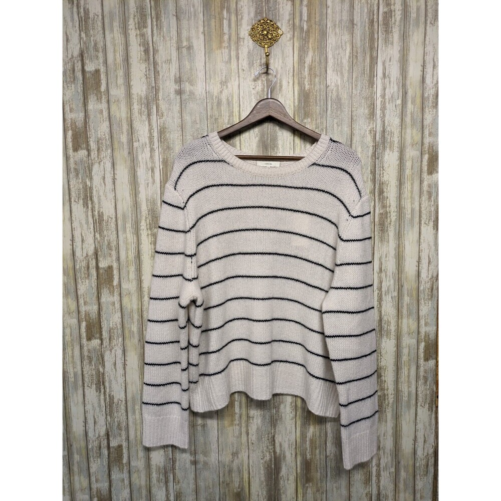 Vince 100% Cashmere Striped Crewneck Women's Knit Sweater White XXL NWT $395